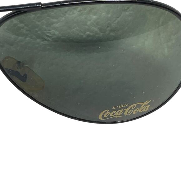 Coca-Cola Vintage Aviator Sunglasses Black Metal Frame Green Lens Coke Logo - Picture 7 of 9